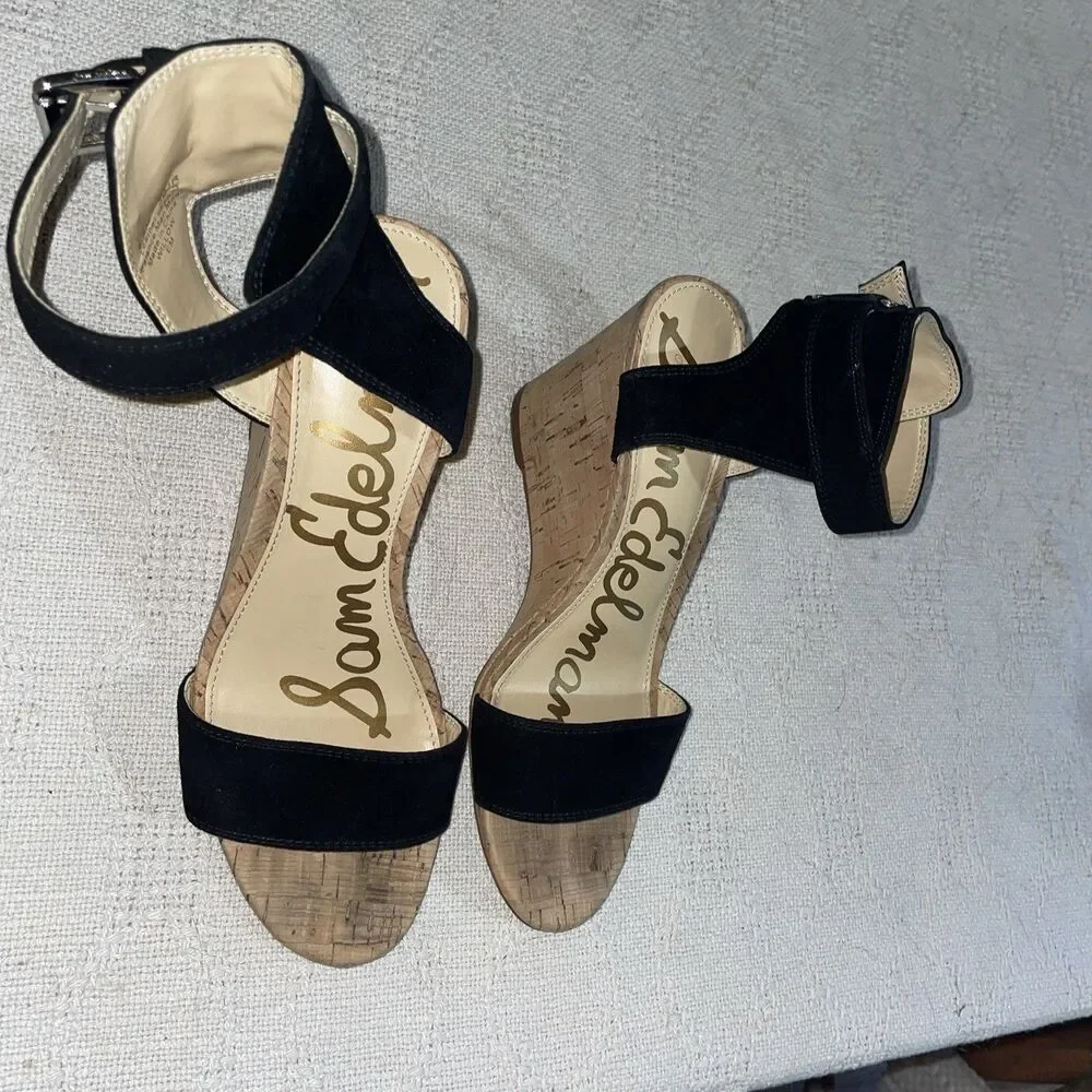 Sam Edelman Women’s Wedge Dress Shoes Size 6.5 M Black Ankle Strap Going out